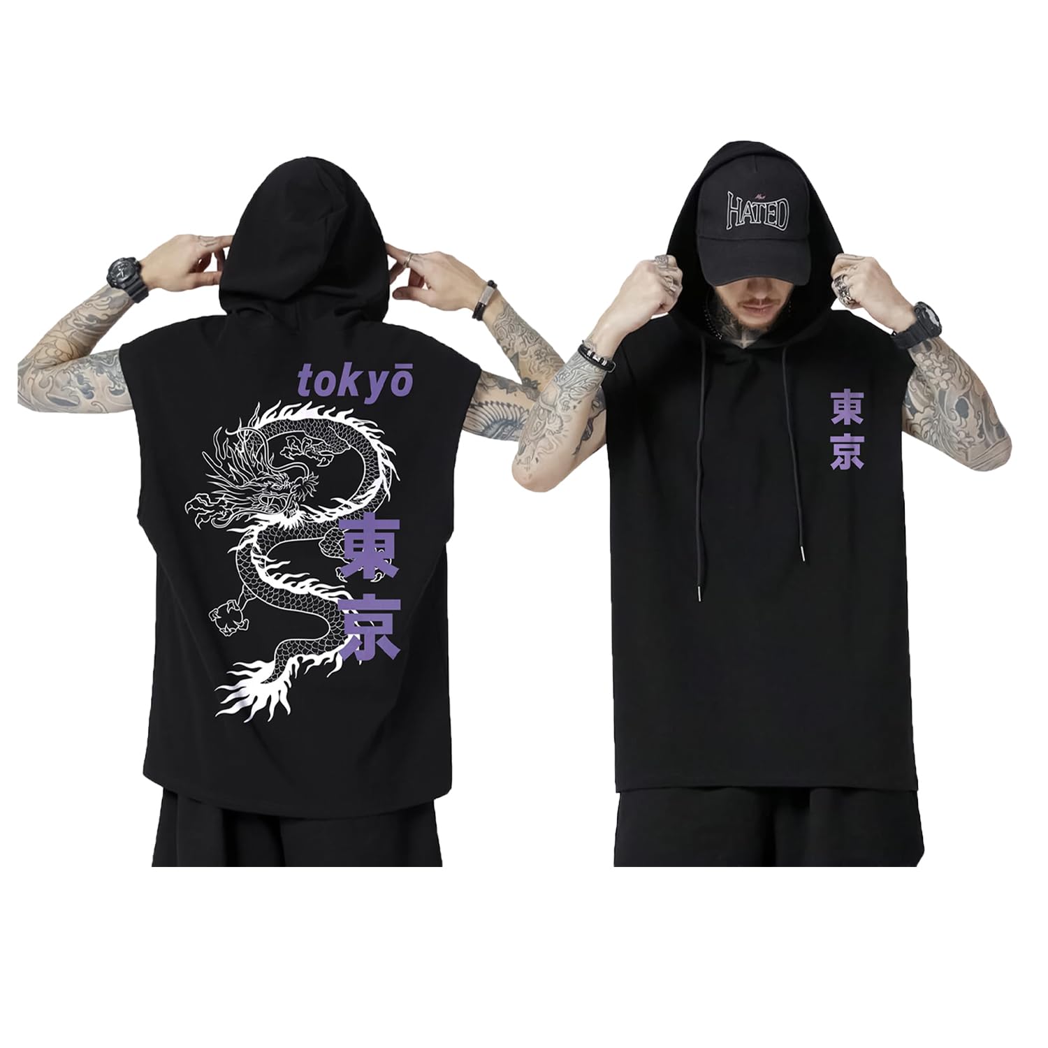 jump cuts ||Printed Hooded Tshirt||Sleeveless Tshirts for Men||Cottonblend Regular fit T-Shirt||Sleeveless Hooded Tshirt for Men-picture-30
