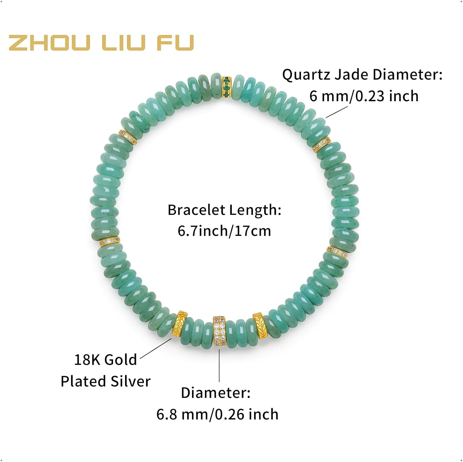 Sterling Silver Bracelet Silver Green Jasper Hoop Beaded Bracelets Healing Gemstone Yellow Hoop Beads Stretch Bracelet for Women Mom Daughter Birthday Anniversary 6.7"/17CM J1915988
