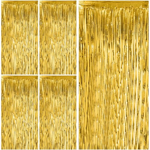 Gigmeta 5 Piezas Cortinas de espumillón metálicas, 1m x 2m Cortina de Purpurina, decoración para Fiestas de cumpleaños, Baby Shower, Bodas, Navidad