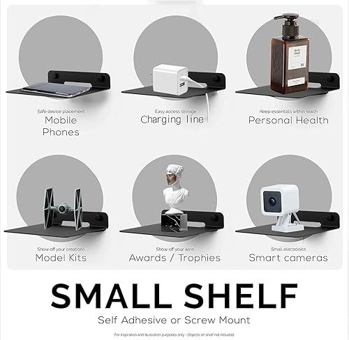 Miniatura 3 de TRINENOX - Estantes flotantes de pared, estantes de metal de pared de 6 pulgadas para altavoz Bluetooth, cámara web, teléfonos celulares, enrutador