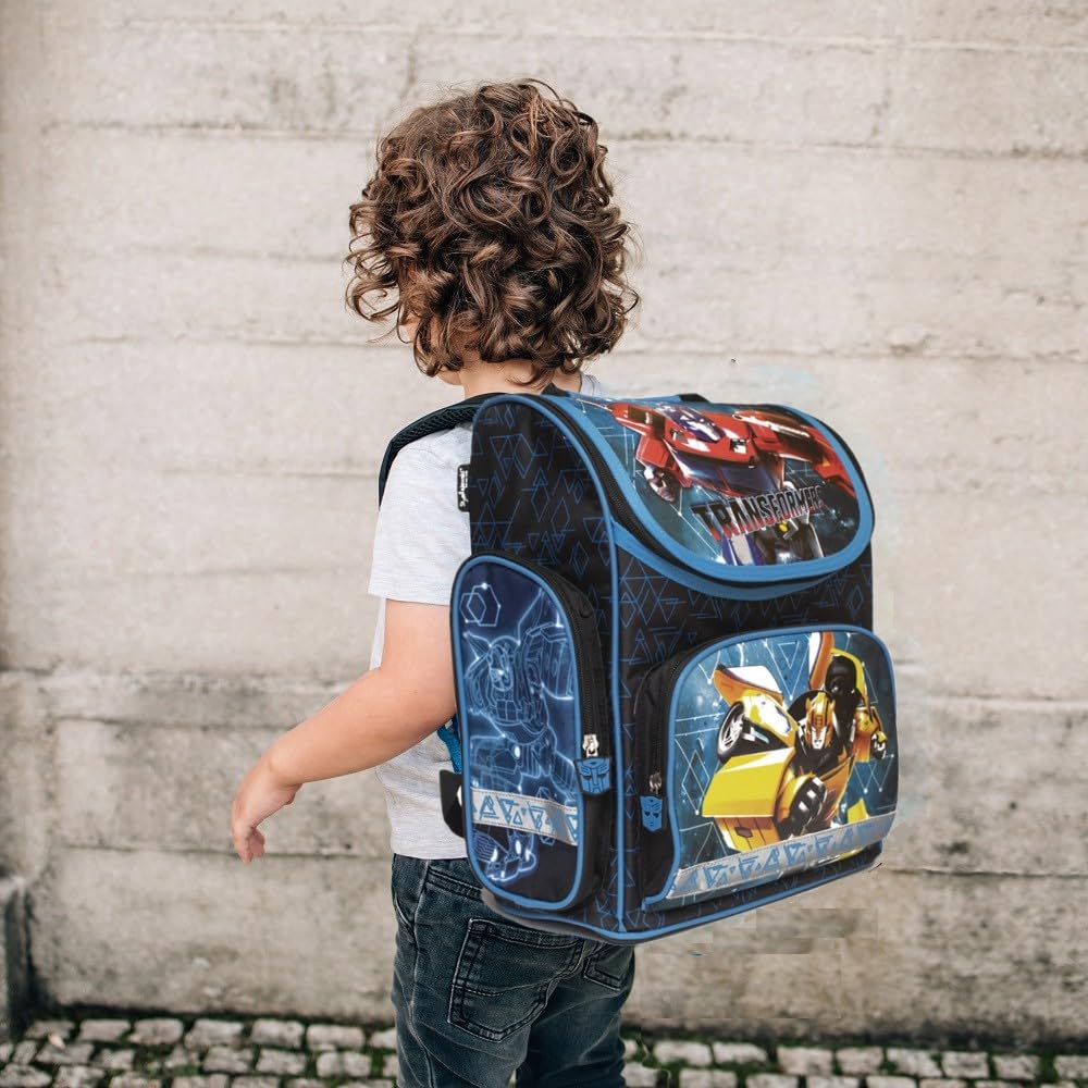 Familando - Schulranzen Set 8-teilig mit Sporttasche - Transformers - Ergonomisch, stabil & mit gepolstertem Rücken - 1000g leicht - 15L Volumen - Mit Reflektoren - Für Grundschule ab 1. Klasse