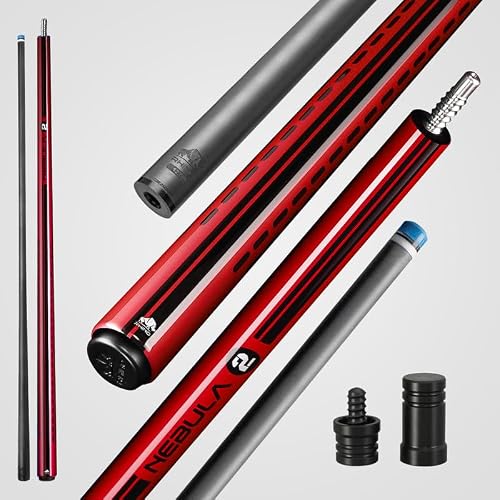 RHINO Nebula 2 Pool Cue - Premium Carbon Fiber Shaft & Composite Butt. Time Crystal Tip, Pro Taper Design. 3/8-8 Joint, Wrapless. Low Deflection Pool Cue