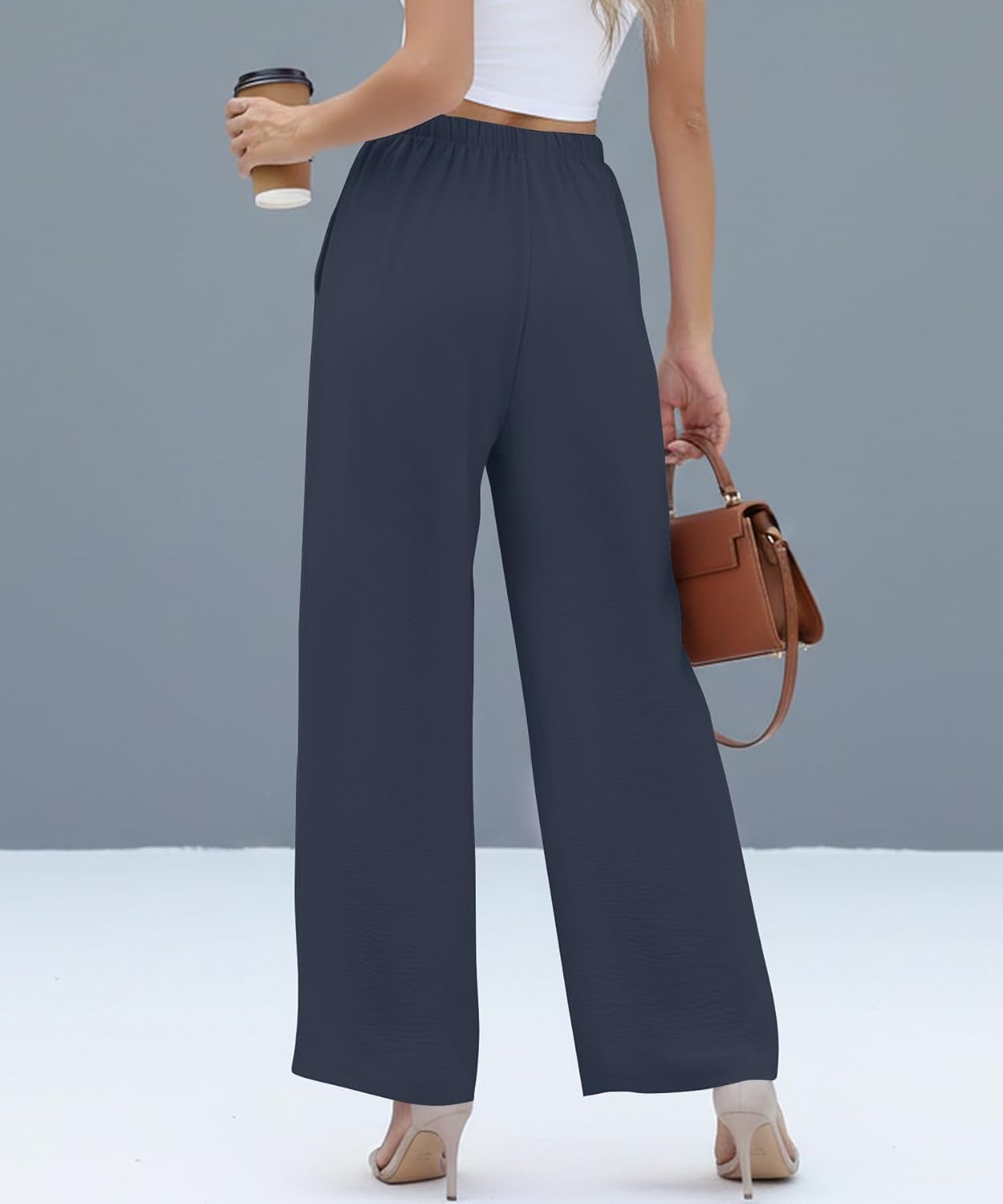 NILOUFO Women Summer Casual High Waist Wide Leg Pants Fashion Lightweight Flowy Boho Beach Palazzo with Pockets - Image 4