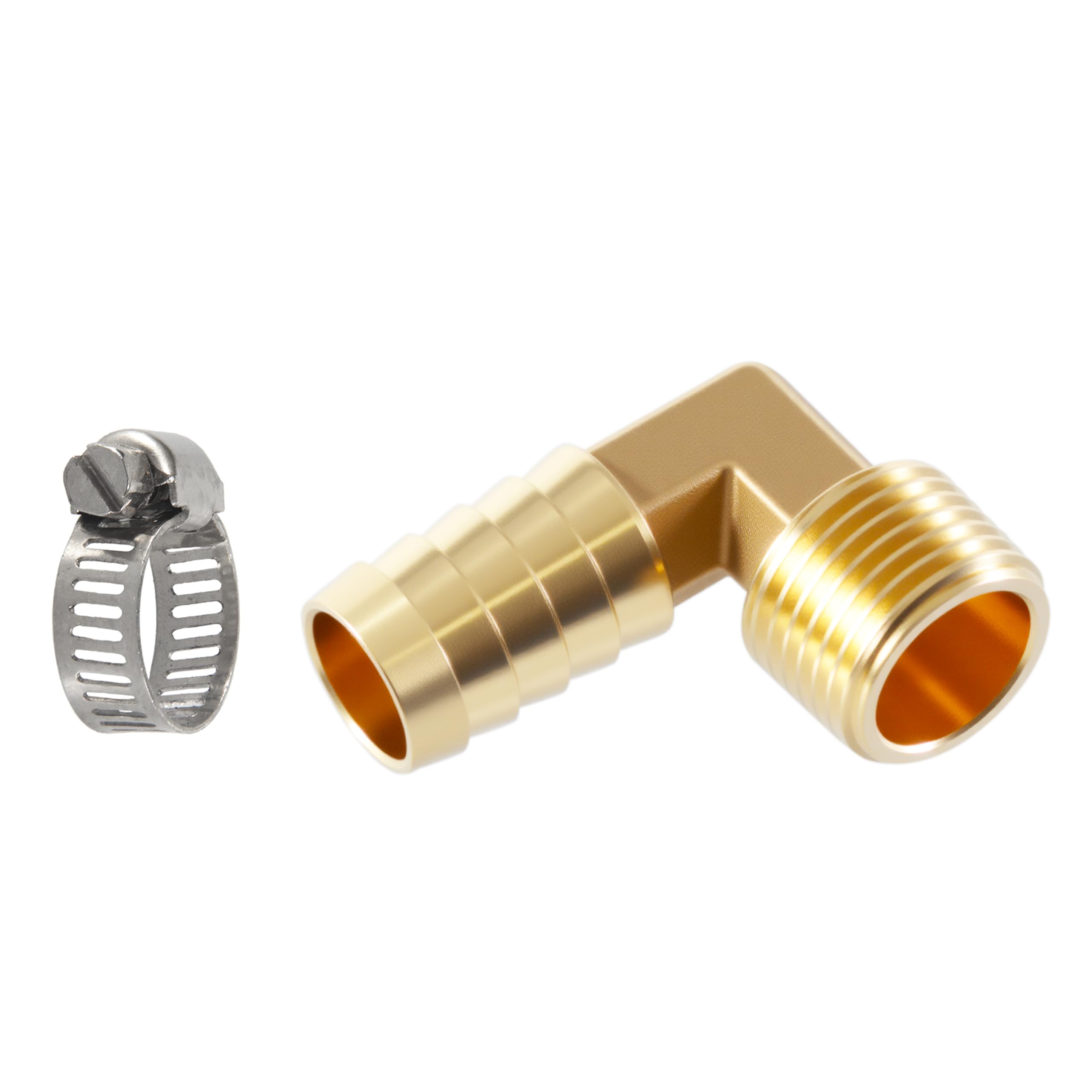 MSAEIQUN Brass Hose Barb Fittings，1/2 NPT to 5/8" 90 Degree Elbow ID Barb Fitting, Brass Metals Adapter Connector with Stainless Steel Hose Clamp，
