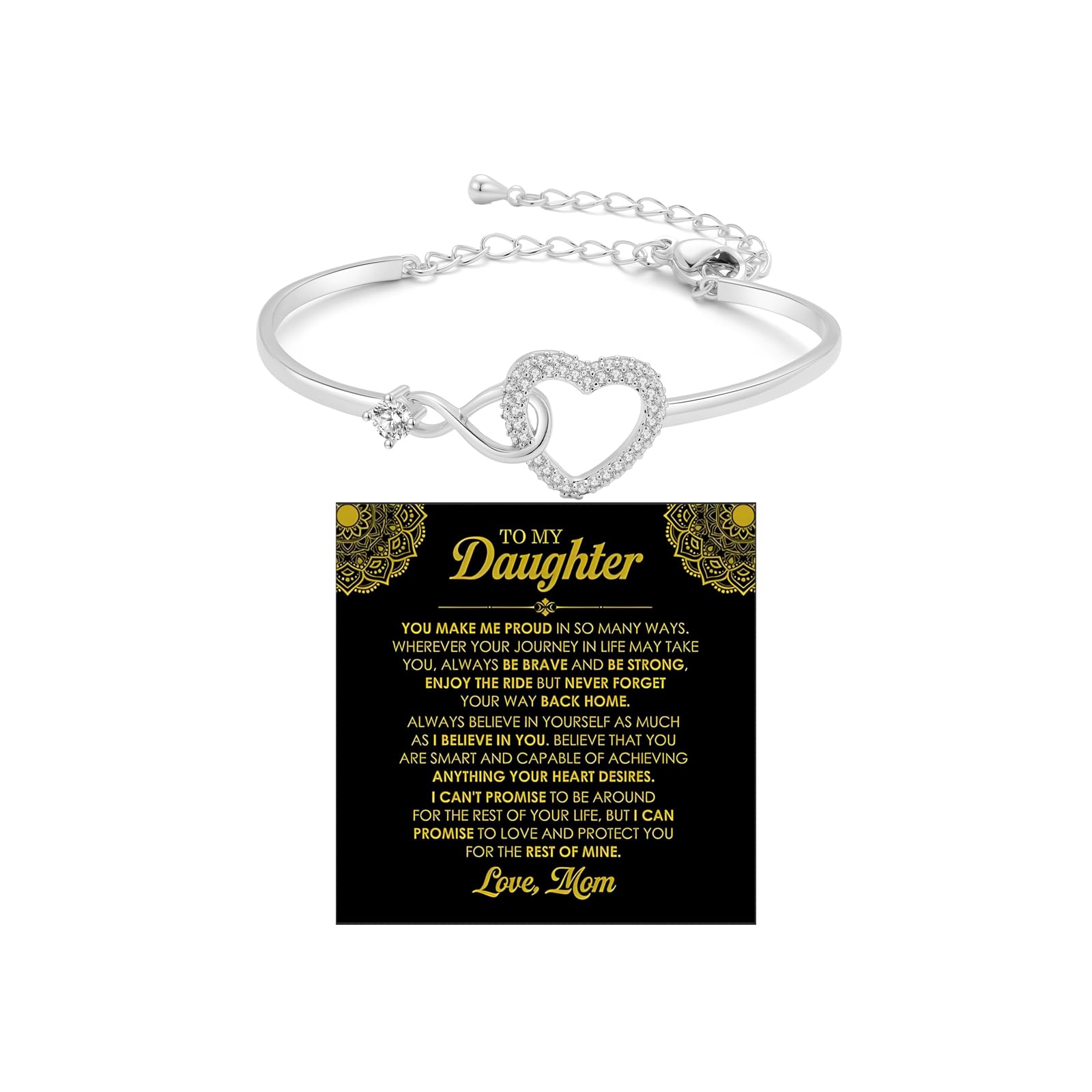 To My Daughter Forever Connected Bracelet, Infinity Forever Love Heart Bracelets You Are Always In Mine From Mom Cubic Zirconia Adjustable Inspirational Gift Jewelry