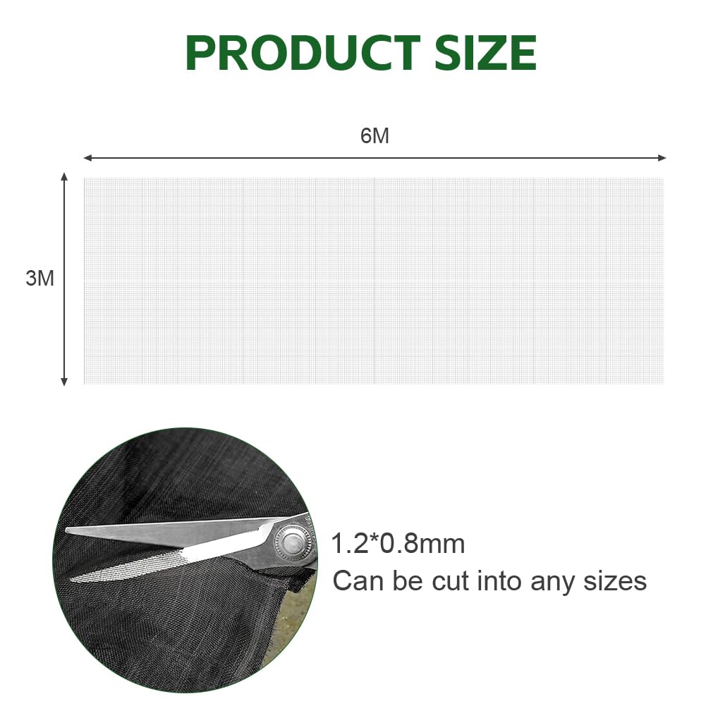 AOOWU Rete Anti Insetti, 3 x 6 M Rete per Insetti, Web Protezione Piante da Giardino, Maglie Robuste Riutilizzabili, Protettiva per Piscina, Orto, Giardino, Frutta e Piante, Maglia da 0,25 mm (Nero)