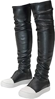 MOFEEDOUKA Women's Flat Thigh High Over-the-Knee Boots - Round Toe Booties with Comfort PU Leather & Anti-Skid Sole