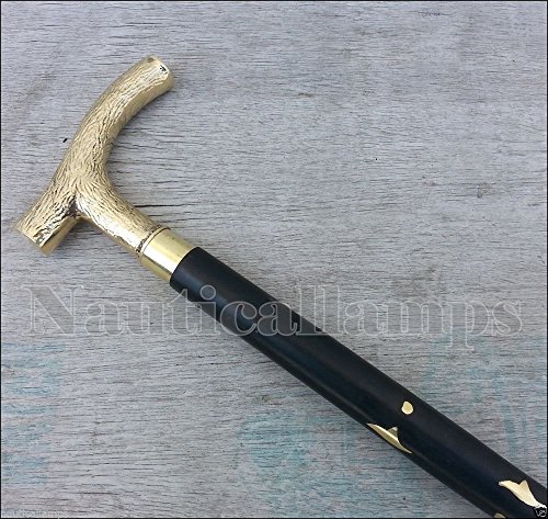 alfiya nautical store Black Woode Solid Brass Designer Handle Walking Canes Wooden Stick Vintage Cane Cover
