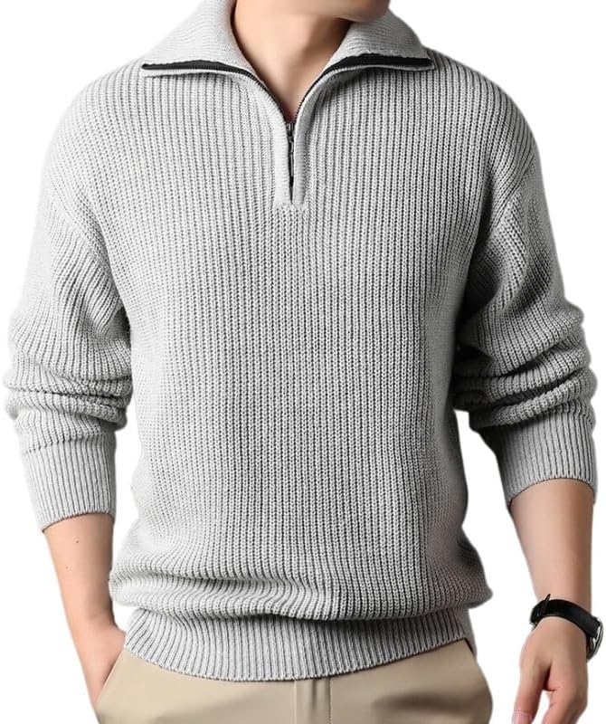 Men's Winter Lapel Collar Knitted Sweater Thickened Half Zipper Casual Sweater