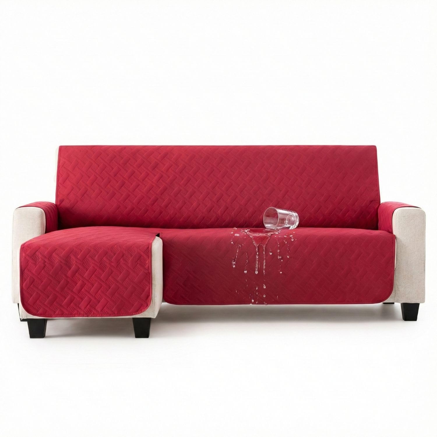 MAXIFUNDAS | Dry Protect Sofa Cover | Red | Left Chaise Longue 240 cm | Liquid Repellent | Padded | Stain Resistant Protective Cover | Suitable for Pets OEKO-TEX STANDARD 100