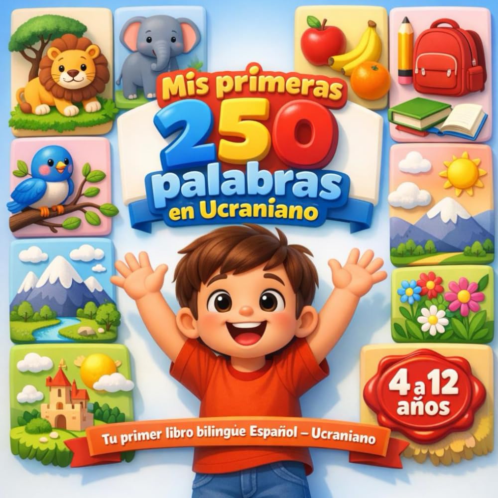 Mis primeras 250 palabras en Ucraniano: Diccionario ilustrado bilingüe español–ucraniano para niños y principiantes – 250 palabras básicas para aprender ucraniano fácilmente.