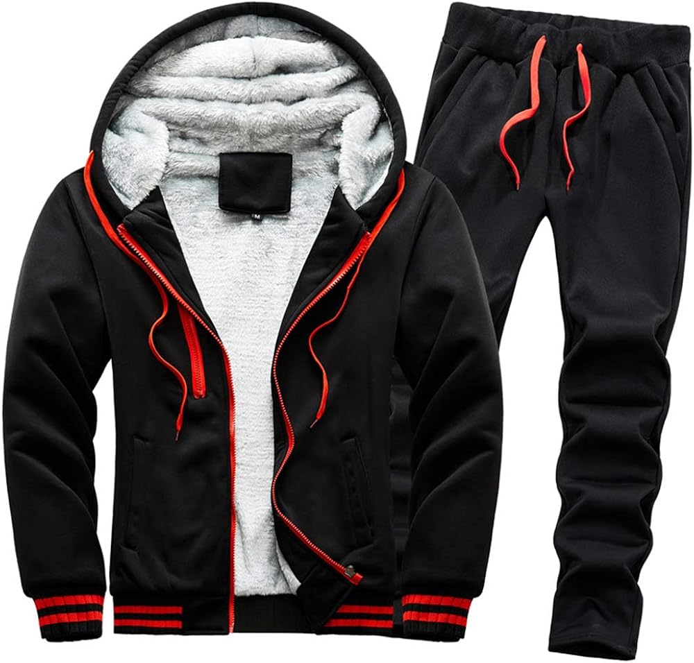 Mens Tracksuit Set Fleece Lined Long Sleeve Sportswear Top+ Bottom 2