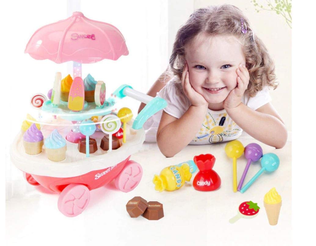 ROZZBY Mini Ice Cream Candy Cart 30Pcs Candy Ice Cream Trolley Realistic  Simulation Children Pretend Play Toys with Light and Sound Effect, Candy