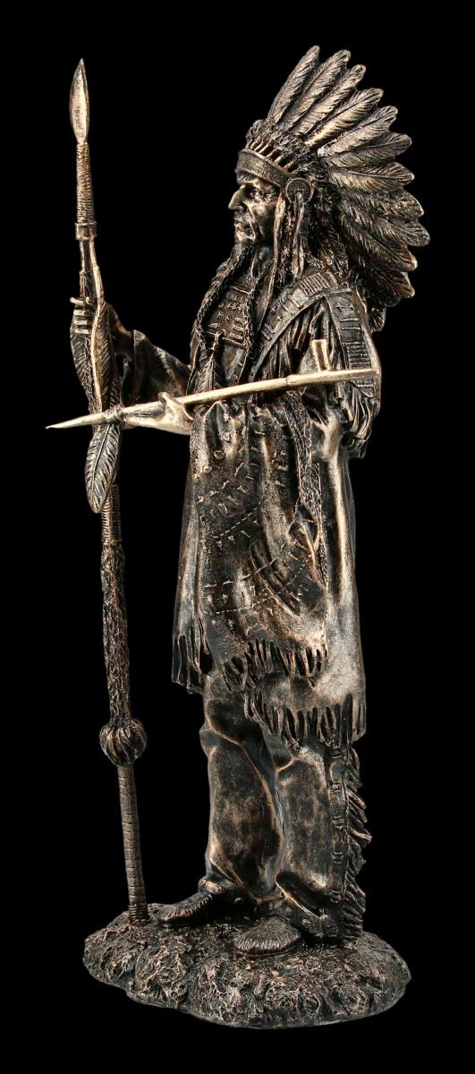 Figuren Shop - Chef Indien en Bronze - Figurine de Décoration, Décoration Western, Sculpture, Statue, Aspect Bronze, H 33 cm, Marron