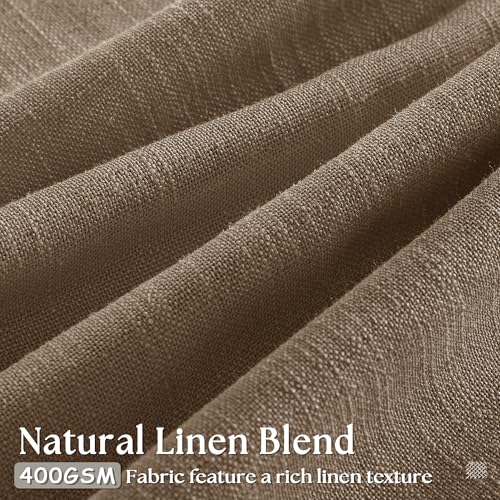 Image of 100 Inch Linen Curtains 2 Panels Set Pinch Pleated for Living Room Bedroom Memory Training Shaped Semi Sheer Dutch Cocoa Pinch Pleat Drapes Hooks Rings Light Filtering Window Curtain Drapes