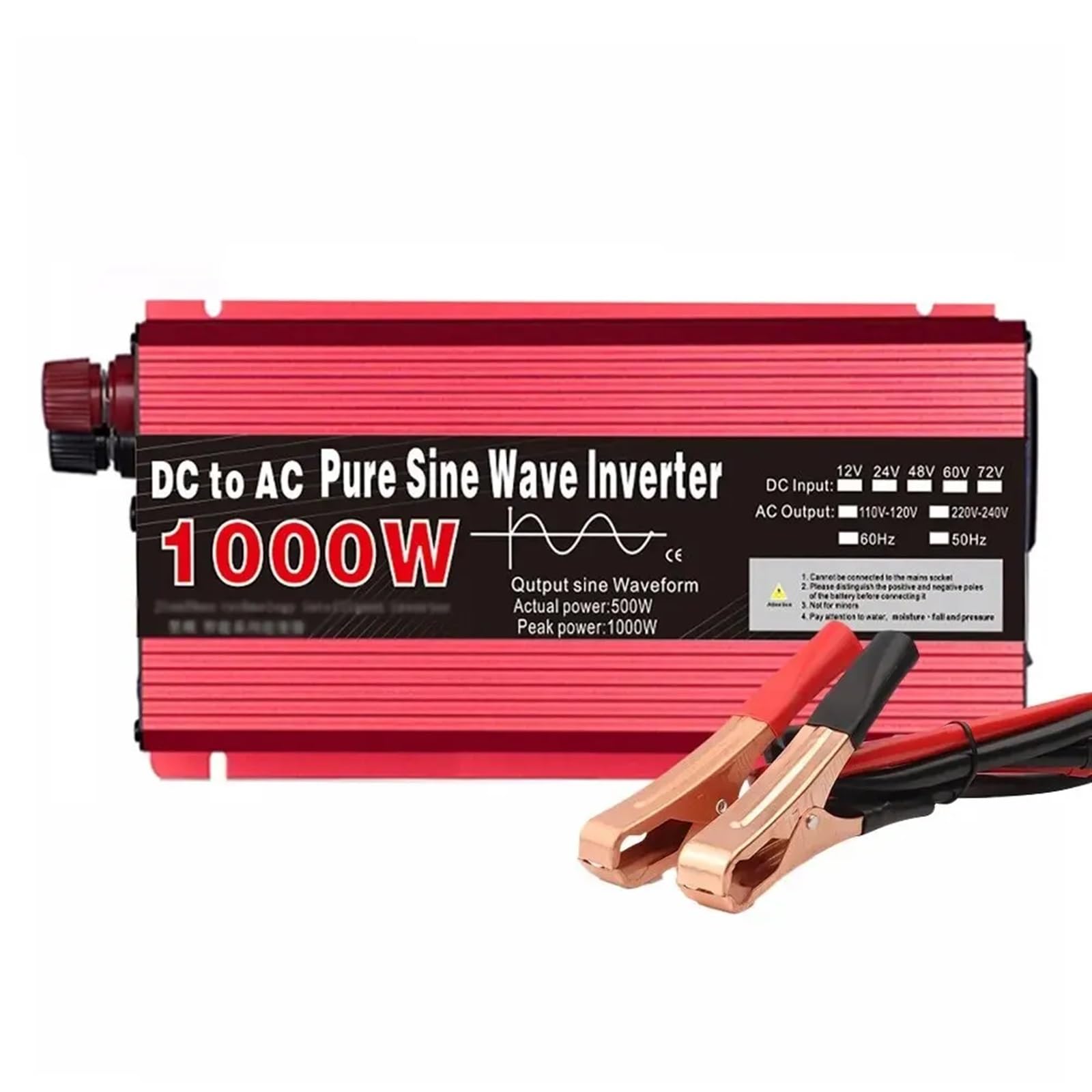 Czysty sinusoidalny falownik DC 12V/24V do AC 1000W przenośny powerbank konwerter solarny Kemping na świeżym powietrzu
