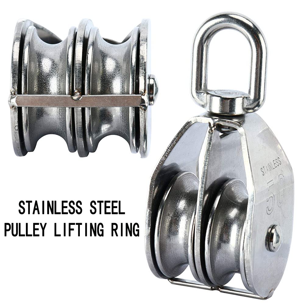 Lxuan-polea sincronizada M50 Bloque de polea doble 304 Rodillo de polea de acero inoxidable Rodillo de doble rueda de doble rueda de ruedas Poleas de poleas Juego de ruedas, 2pcs, Alta precisión