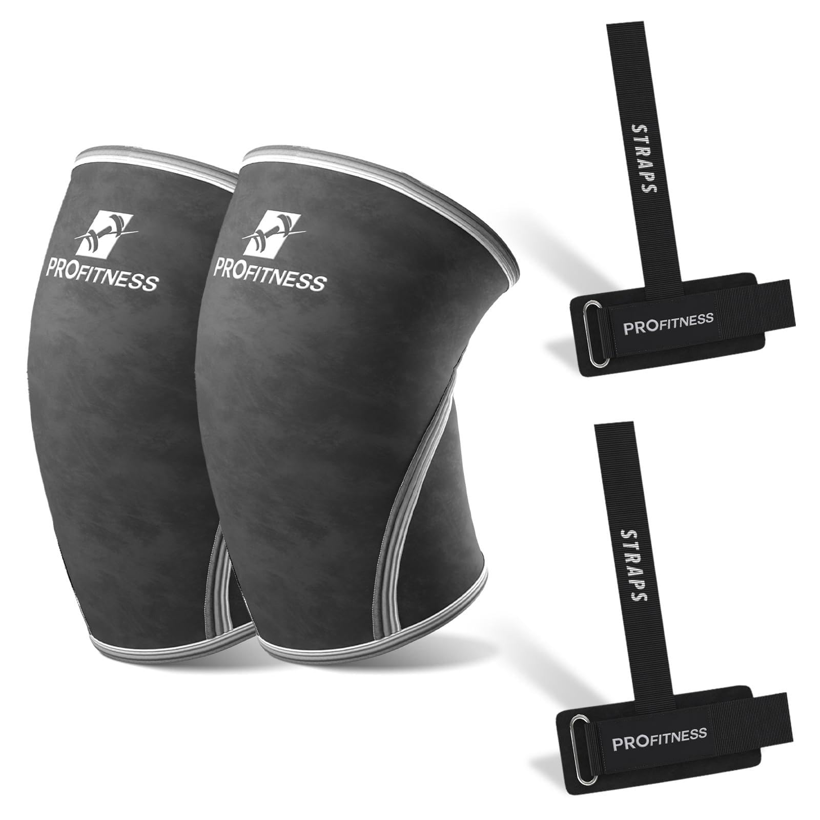 Weightlifting Straps & 7mm Knee Sleeves - Padded Neoprene Wrist Straps with Non-Slip Grip & Premium Knee Sleeves for Squats, Powerlifting & Deadlifts for Men & Women