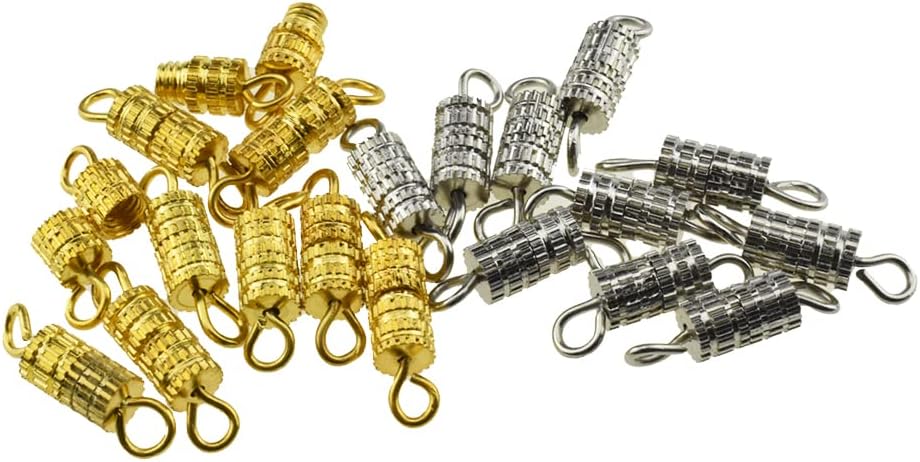 Hahiyo 14mm Length Jewelry Barrel Screw Quick Tighten Strong Connection Coordinate Beautifully Twist Clasps Hole Tube Fastener Cord End Caps Assorted 80 PCS for Waist Beads Anklets Necklaces