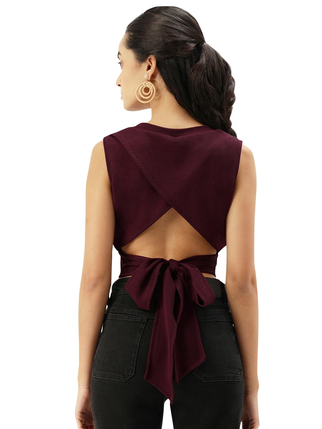 Martini Women Western Crop Top | Slim Fit | Back Tie Up | Stretchable | Sleeveless | Stylish Latest (Wine) Martini Women Western Crop Top | Slim Fit | Back Tie Up | Stretchable | Sleeveless | Stylish Latest (Wine)