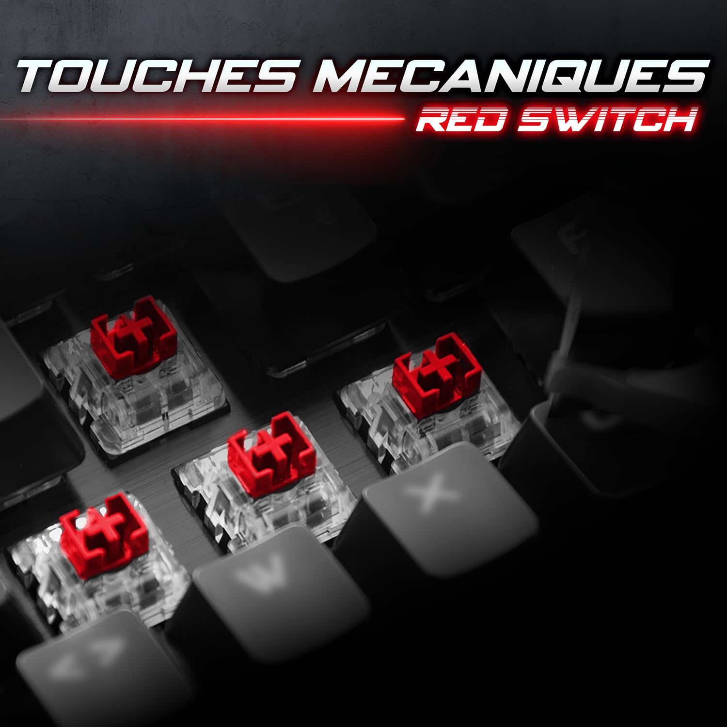 Spirit Of Gamer XPERT K250, teclado mecánico AZERTY Swtich rojo, 17 modos de retroiluminación RGB, tecnología N-Key Rollover de 26 teclas antighosting, conexión por cable, 2 interruptores incluidos,