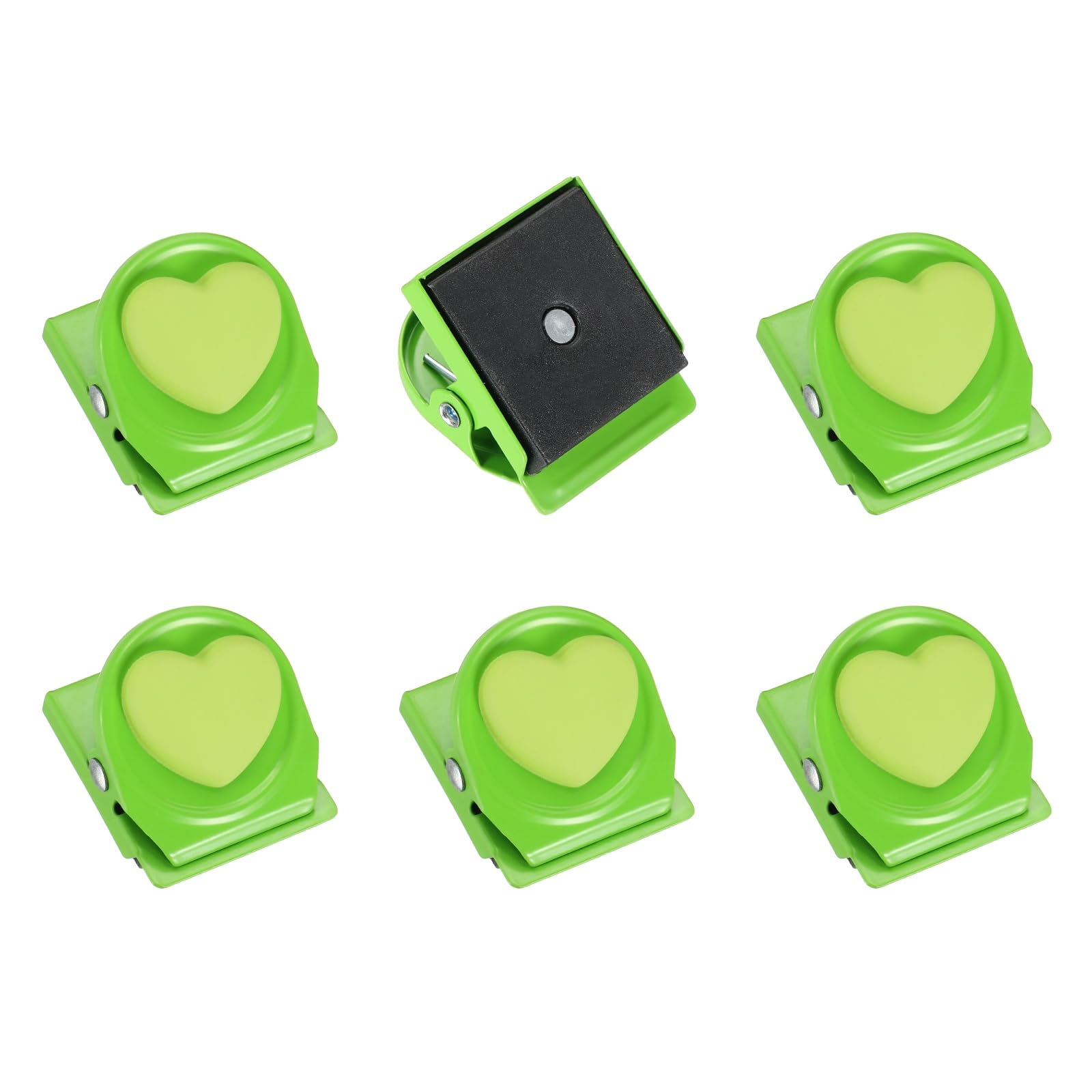 sourcing map Magnet Metal Clips for Hanging, 6Pcs Heart Fridge Magnetic Clips Magnetic Paper Clamp Magnet Clamp for Locker Whiteboard Photo Display Document Storage, Green