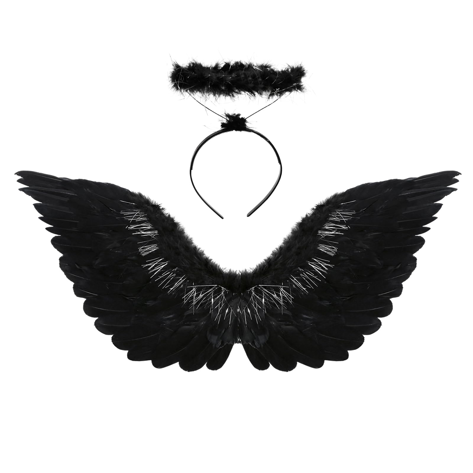Loieryk Angel Wings and Halo Adult Feather Angel Wings Costume for Women Kids Girls Halloween Cosplay Costume