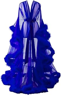 Sexy Feather Robe Long Fur Tulle Robe Sheer Lingerie Maternity Photoshoot Dress Sleepwear Nightgown Bathrobe