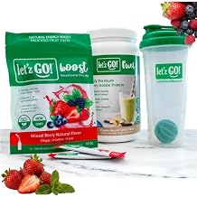 Letz Go Mixed Berry 30-Day Smoothie Kit | Clean Energy Drink Mix 30 Pack + Whey Isolate Protein 30 Servings with Shaker Cup | Natural Caffeine, Vitamins C+D, Electrolytes | Sugar-Free