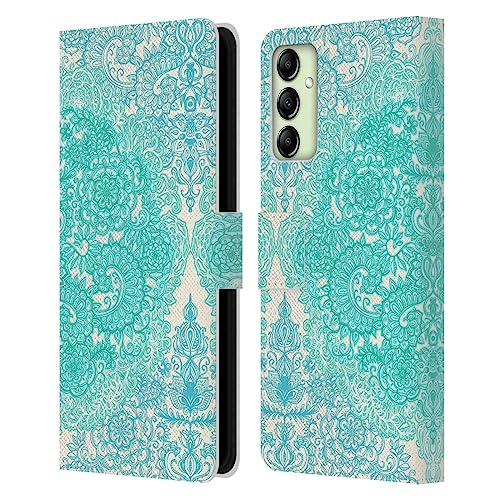 Head Case Designs Officially Licensed Micklyn Le Feuvre Mint Green and Aqua Floral Patterns Leather Book Wallet Case Cover Compatible with Samsung Galaxy A14 / 5G