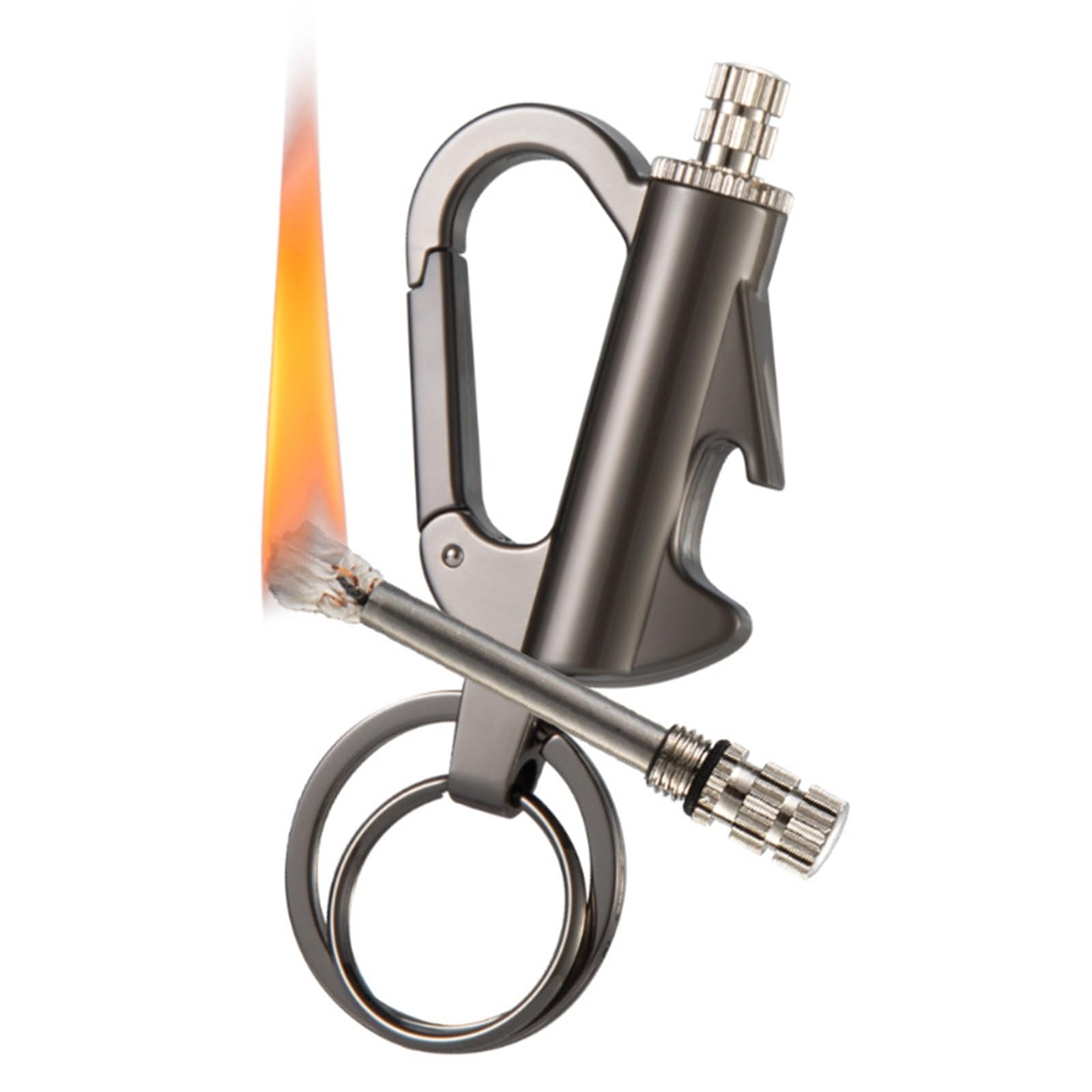 Llavero encendedor con abrebotellas multifunción, encendedor de queroseno recargable para exteriores y camping, para aventureros, diseño duradero y compacto