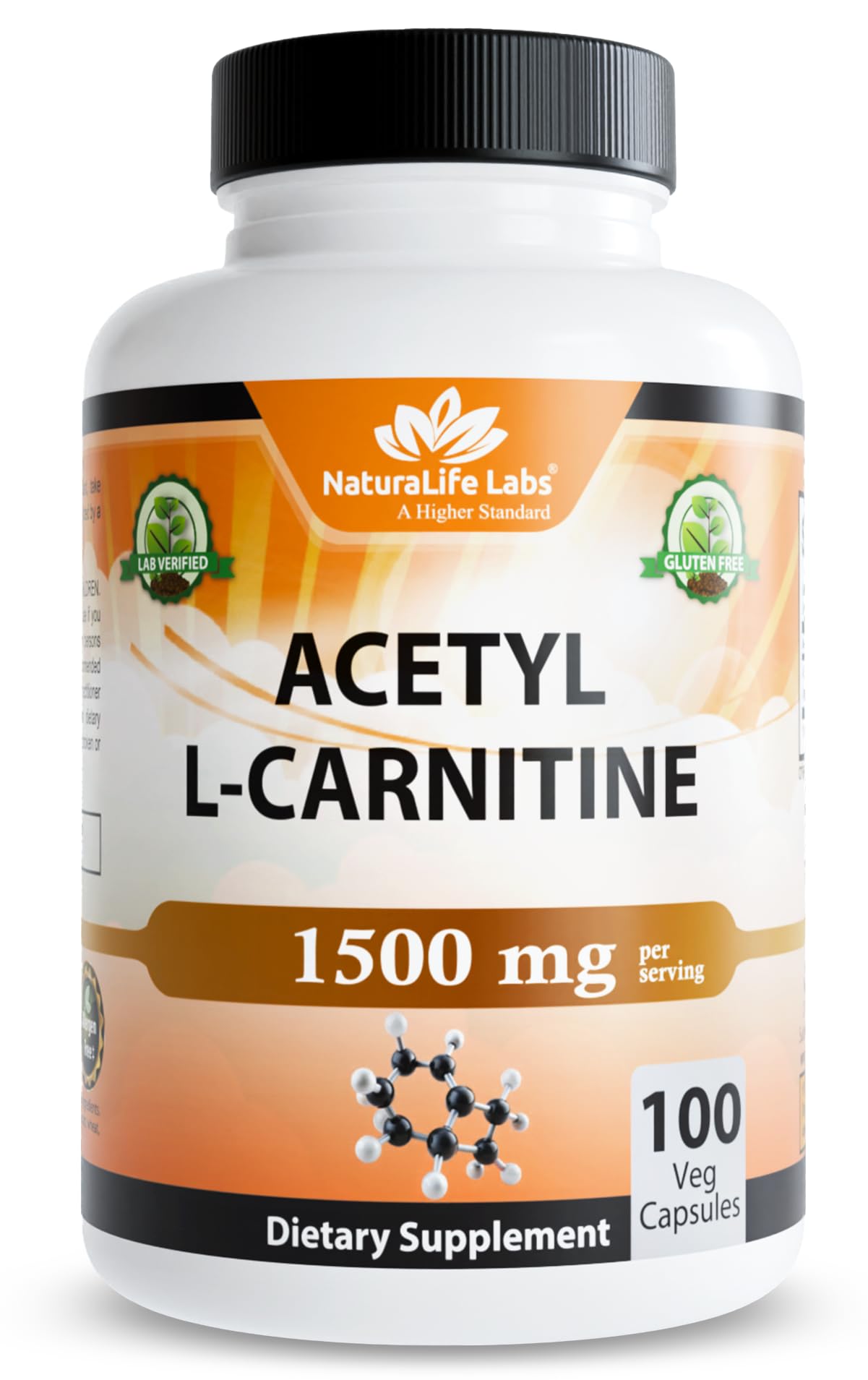 Acetyl L-Carnitine 1,500 mg High Potency Supports Natural Energy Production, Sports Nutrition, Supports Memory/Focus - 100 Veggie Capsules