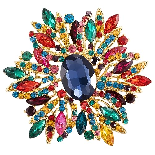 Image of SELOVO 3.5 inch Huge Big Large Brooch Pendant Scarf Hats Decoration Blue Flower Pin Gold Tone