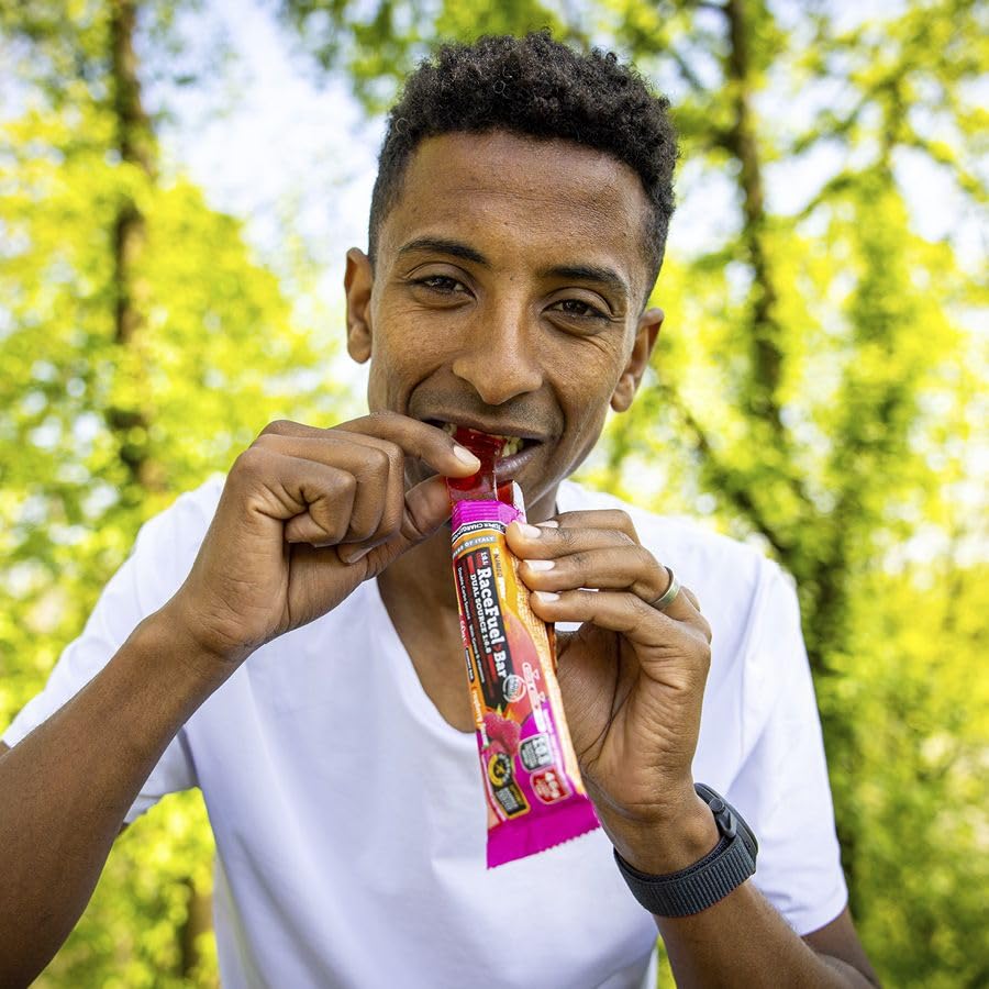 NAMEDSPORT Race Fuel Bar Raspberry 20 x 60g | Barrette Energetiche Ciclismo, Running e Triathlon | Barrette Carboidrati 46g | Snack per Sport e Pre Workout Senza Glutine | Vitamina B