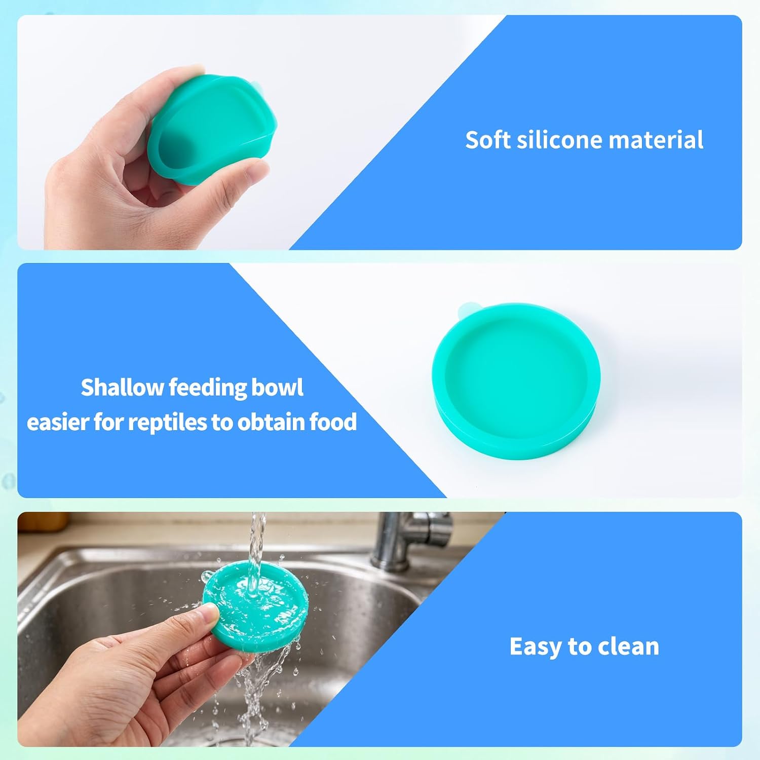 Reptile Dish Shallow Plate Bowls, 4Pack Soft Silicone Gecko Feeder image 4