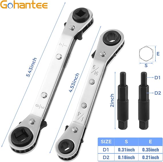 gohantee Hvac Service Wrench Tools Air Conditioner Valve Ratchet Wrench