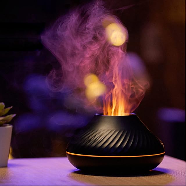 MARZIUS Air Flame Aroma Volcano Fire Diffuser For Essential Oil Rain Cloud Electric Humidifier 7 Color Night Light Aromatherapy Ultrasonic Cool Mist Diffuser for Home, Bedroom, Yoga, Office (Black)