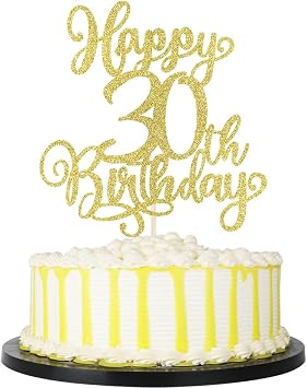 PALASASA 1 PCS Happy 30th Birthday Cake Topper-Gold Glitter ابتهاج إلى 30 عامًا كعكة عيد ميلاد اختيار 30 زخرفة كيك رائعة ، عيد ميلاد سعيد 30 / حفلة الذكرى زينة كيك الذهب 30th