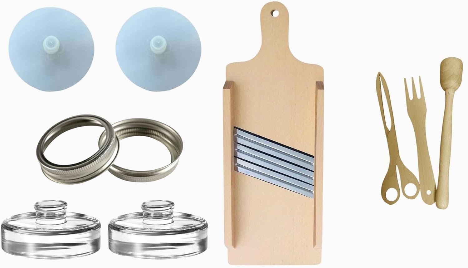 Cabbage Shredder & Fermentation Kit for Wide Mouth Mason Jars - Sauerkraut, Pickle, Kimchi Making Kit - Fermentation Airlock Lids & Glass Weights, Sauerkraut Slicer & Pounder