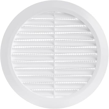 White 5" Inch Round Ventilation Grille with Screen mesh. Duct 5 / Grille 6 Ventilation Applications. Indoor and Outdoor Vent Cover. Available 3 Sizes / 4 Colors.