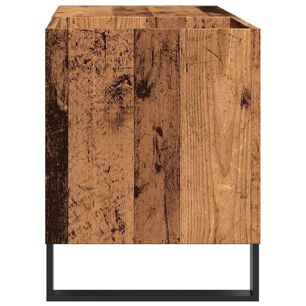 Hothingwell Szafka z gramofonem z drewna konstrukcyjnego 84,5x38x48 cm, szafka z płytami winylowymi z przestronnymi półkami, wytrzymały blat do gramofonu, żelazne nogi w stylu industrialnym,