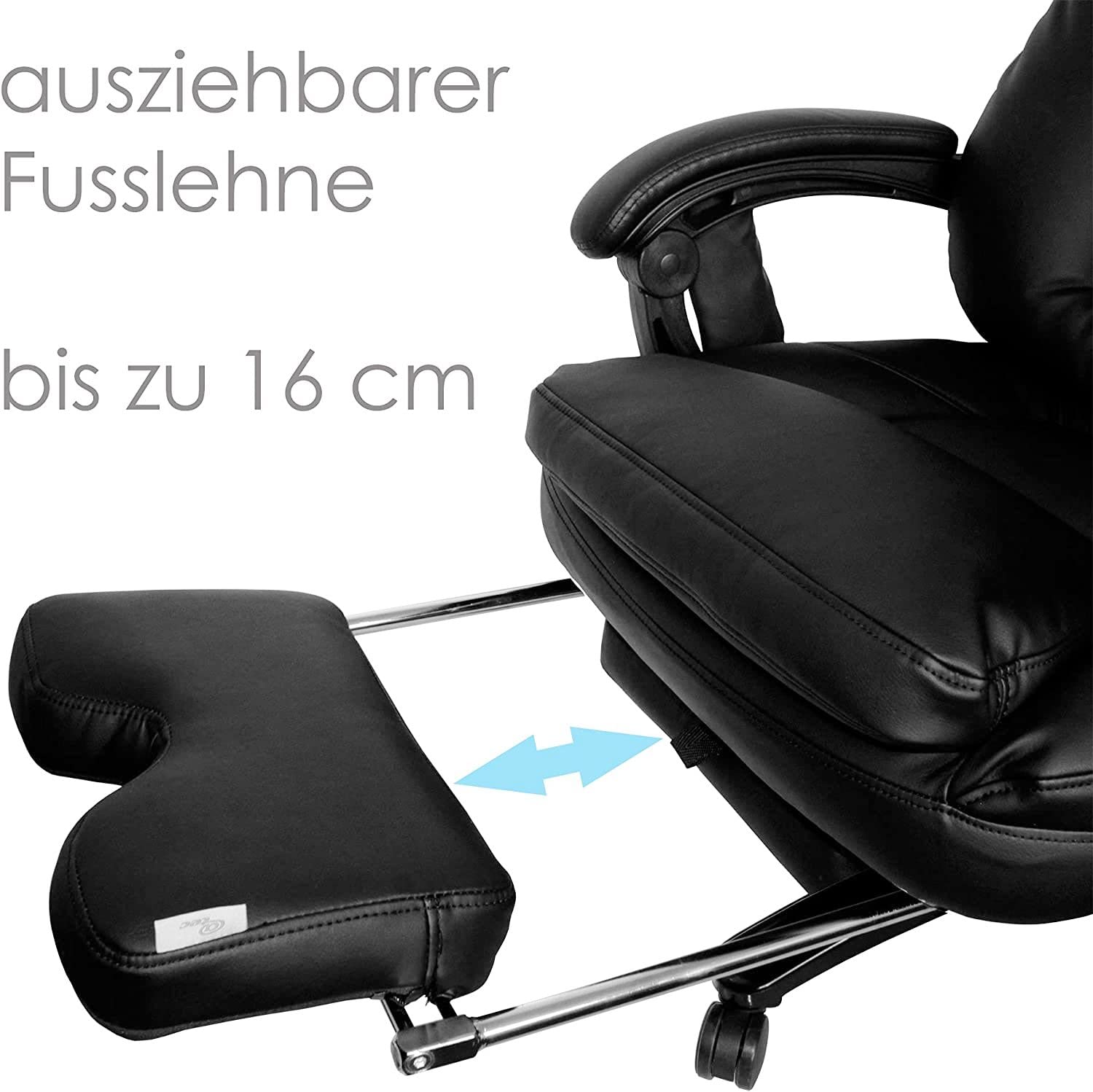 @tec Tiga Deluxe Chefsessel mit Massagefunktion und Wärme, Bürosessel mit kräftiger Shiatsu Massage, Bürostuhl gepolstert mit Rollen, Drehstuhl Kunstleder schwarz