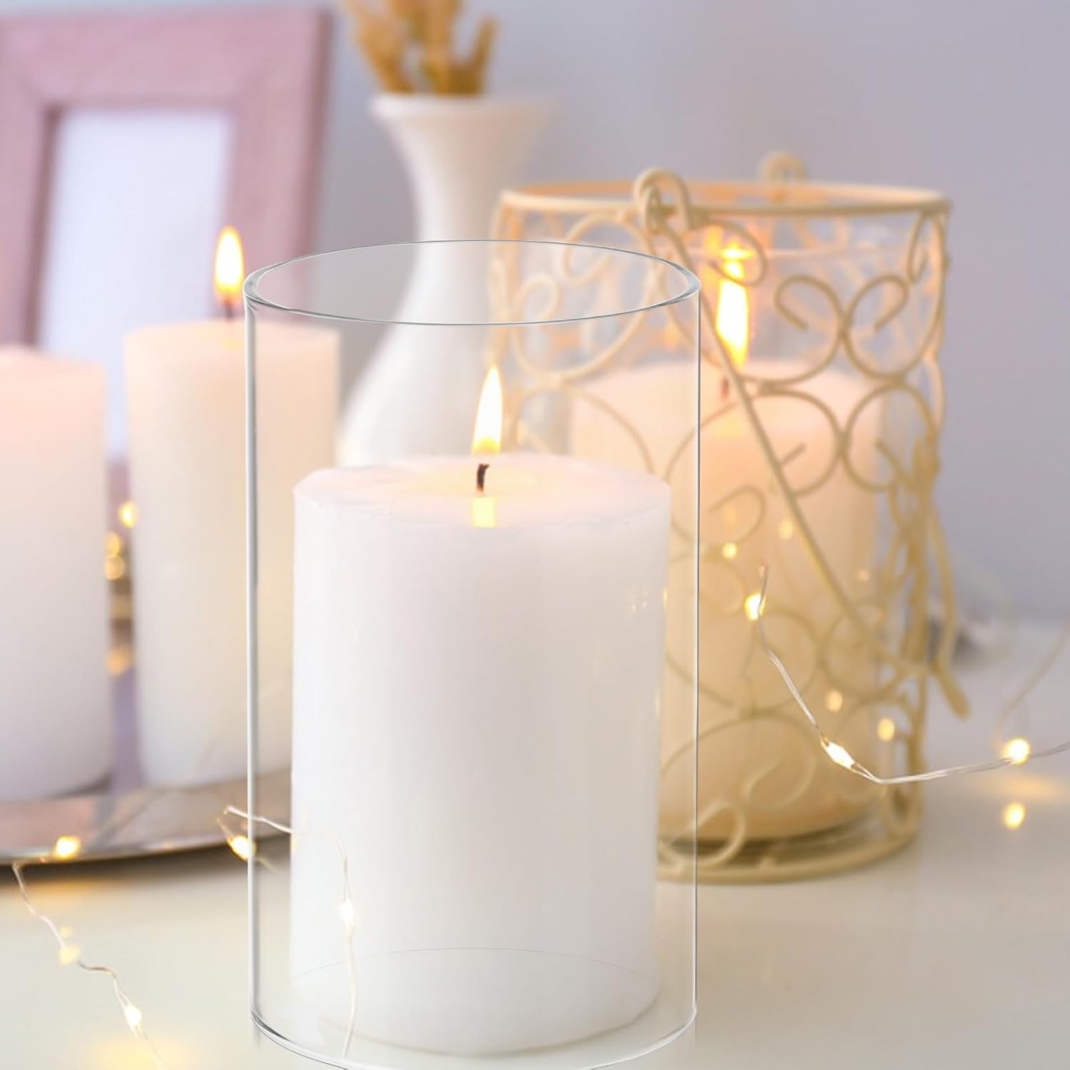 Alipis 4pcs Glass Hurricane Candle Holders, Open Ended Cylinder Candle Covers & Chimney Shade Sleeves for Pillar Taper, Home Wedding Decor - Image 6