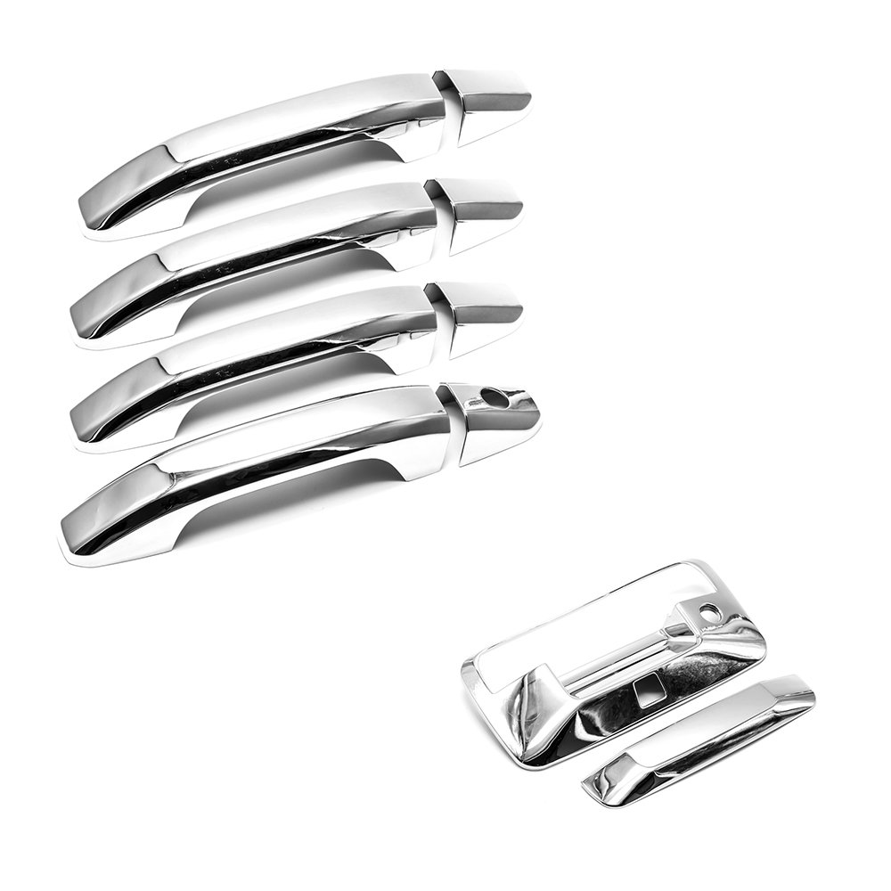 Sizver Chrome Door Handle+Tailgate Covers For 2014-2018 Chevrolet Silverado GMC Sierra CrewCab with Camera hole