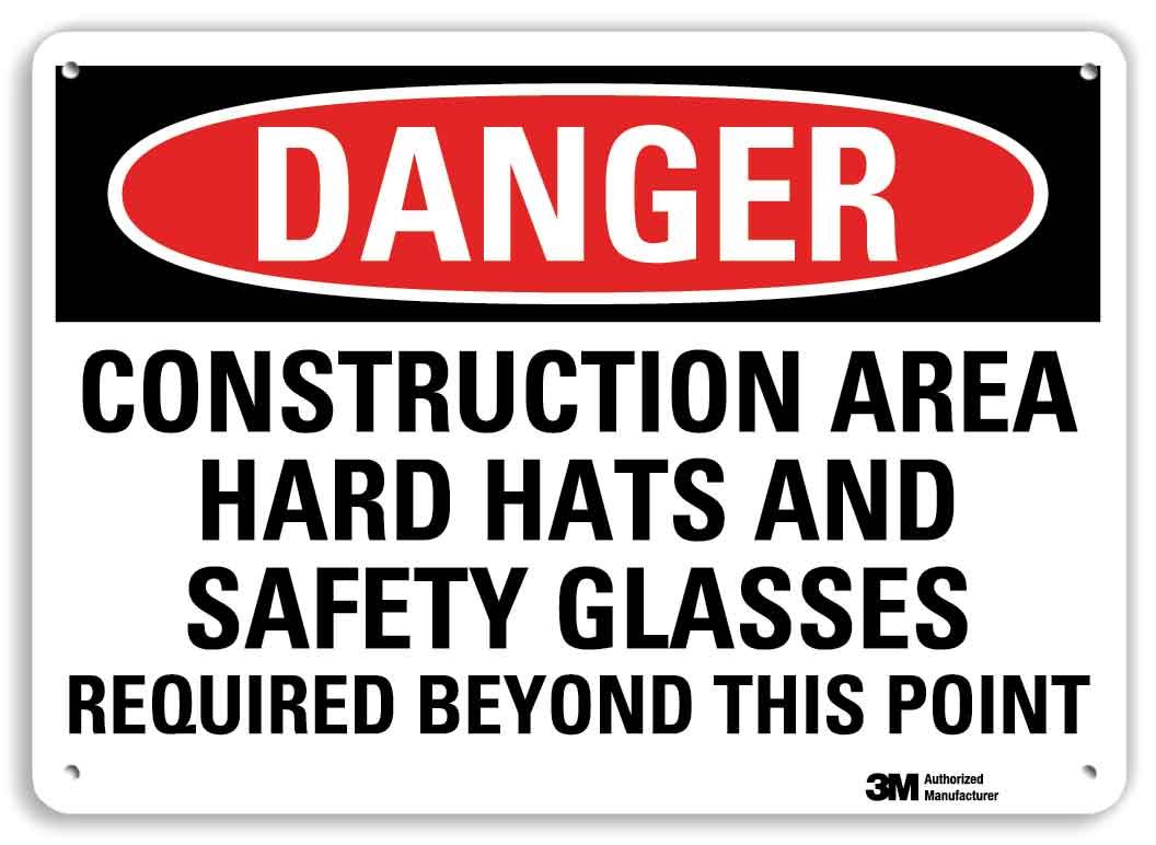 SmartSign "Danger - Construction Area, Hard Hats and Safety Glasses Required Beyond This Point" Sign | 7" x 10" 3M Reflective Aluminum