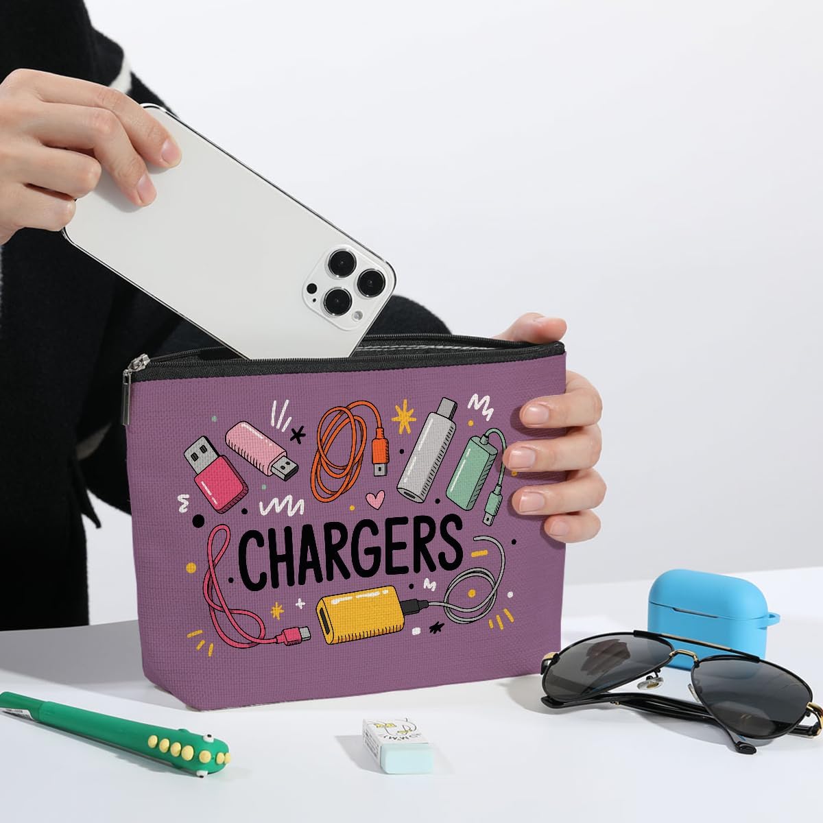 2 Pcs Cables Chargers Makeup Bag, Organizer Portable Pouch Purse Travel Essentials Organizer Cosmetic Bags for Women, Roomy Travel Makeup Toiletries Accessories, Birthday Gifts for Women - Image 5