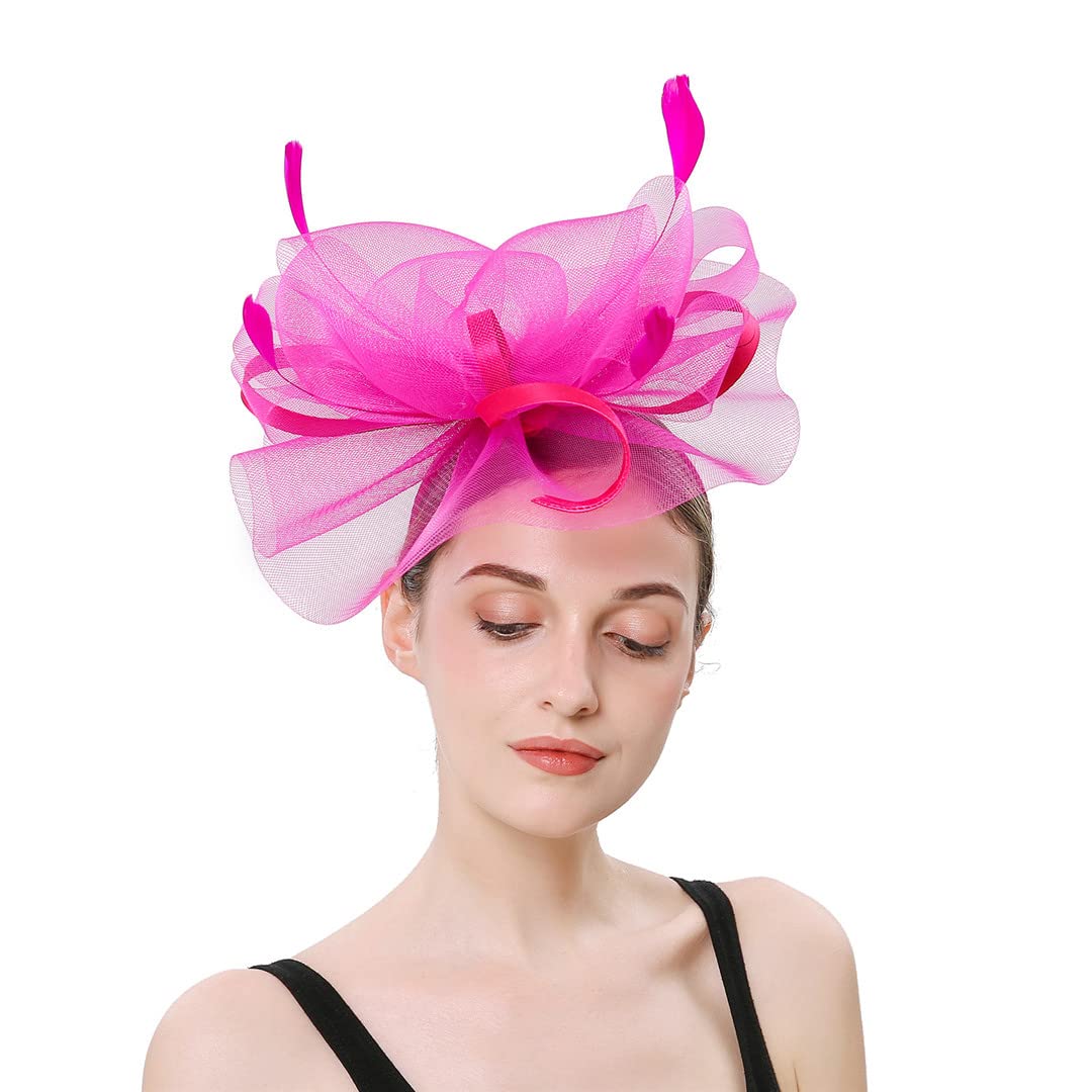 Lmtossey Cappello da donna Fascinators da sposa Accessori per capelli Cappelli a rete da festa Cappelli da sposa in piuma Copricapo da sposa