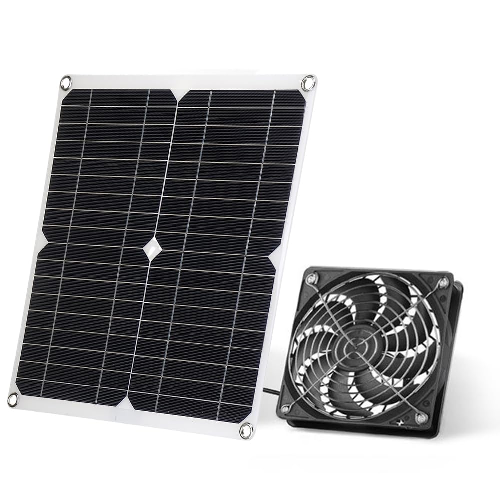 Ventilatore Solare, 12W Ventilatore Pannello Solare, Ventilatore a Pannello Solare, Ventilatore con Pannello Solare per Serre, Capanni, Cucce per Animali Domestici, Pollai, Ventilazione
