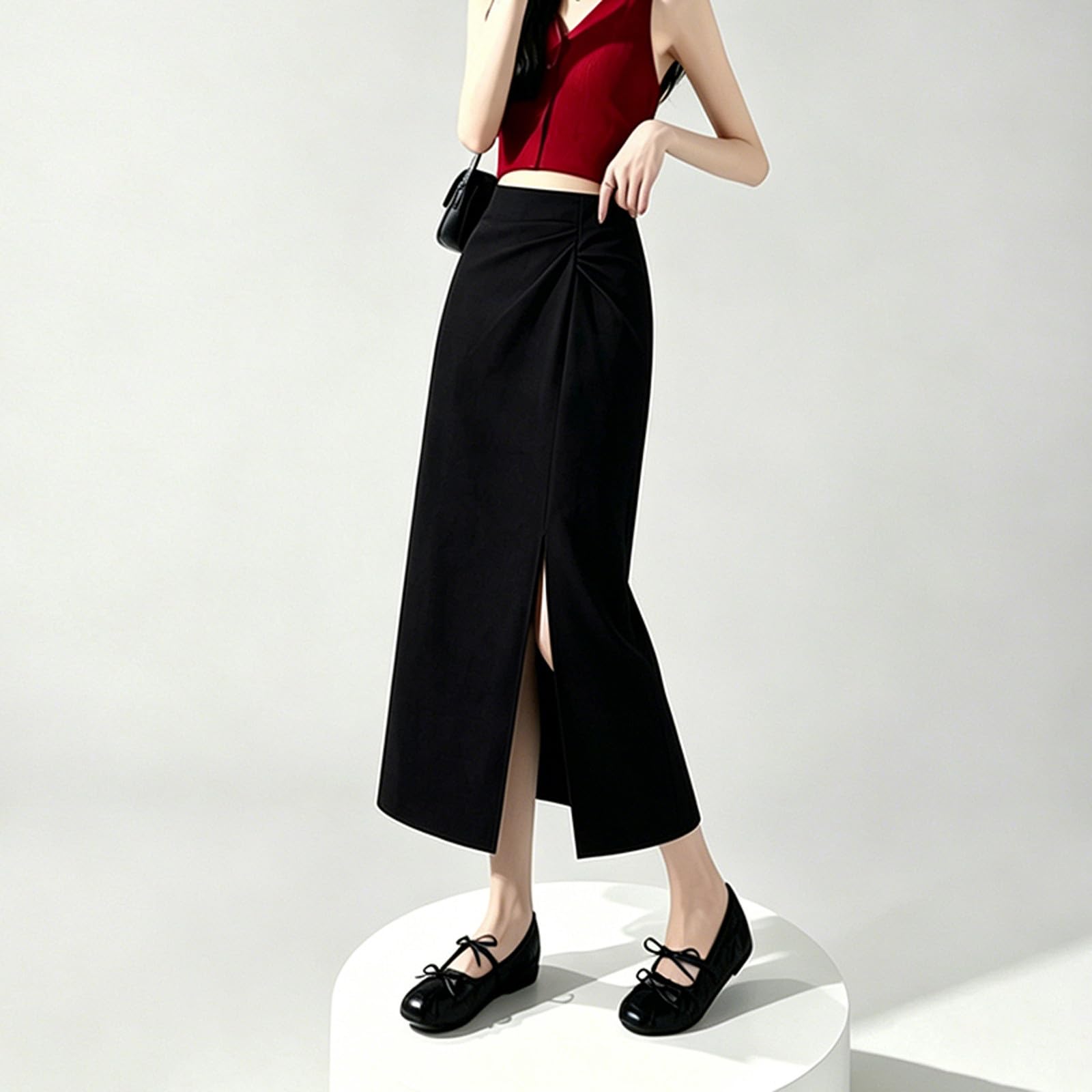 Jupe midi plissée élégante au design féminin trapèze avec un tombé discret pour la vie quotidienne, la plage, l'école, les fêtes, les fêtes