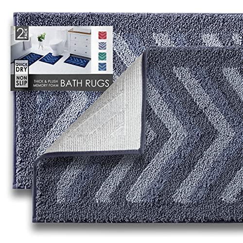 Clara Clark Badezimmerteppiche, Shaggy Plüsch-Badematte, ultraweiche Badezimmermatte, rutschfeste Unterseite, Gummi, Chevron-Design, Badteppiche, 2 Stück, Grau Cover